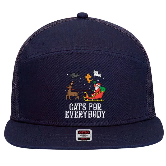 Cats For Everybody Santa Funny Christmas Pjs Xmas Cool Gift 7 Panel Mesh Trucker Snapback Hat