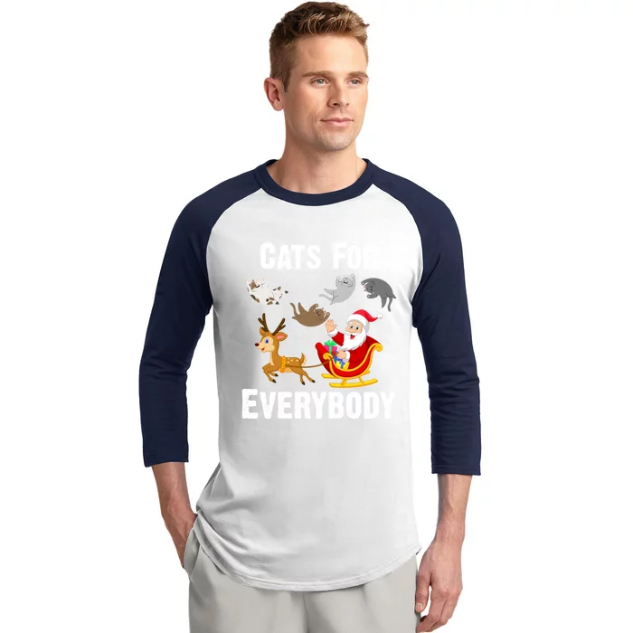 Cats For Everybody Xmas Cat Funny Santa Christmas Gift Baseball Sleeve Shirt