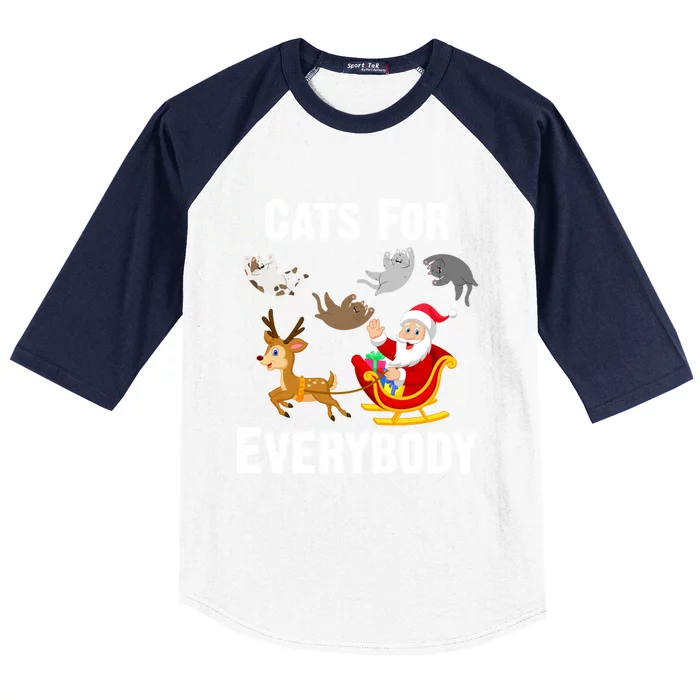 Cats For Everybody Xmas Cat Funny Santa Christmas Gift Baseball Sleeve Shirt