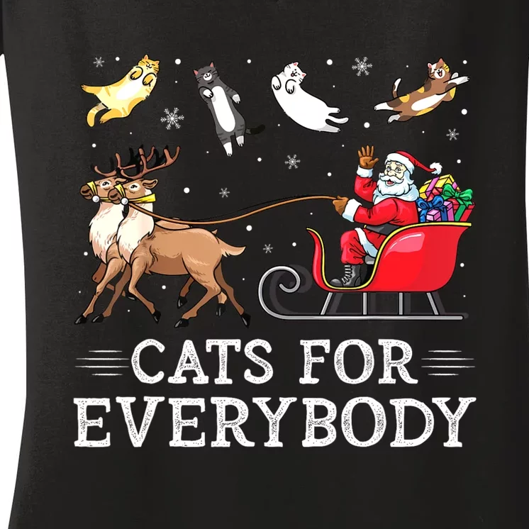 Cats For Everybody Christmas Cat Funny Xmas Women Santa Women's V-Neck T-Shirt