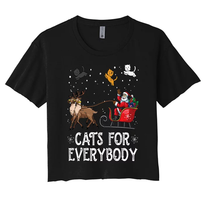 Cats For Everybody Christmas Cat Funny Xmas Santa Women's Crop Top Tee