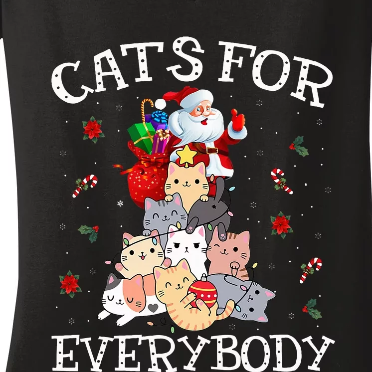 Cats For Everybody Christmas Cat Funny Santa Xmas Pajama Women's V-Neck T-Shirt