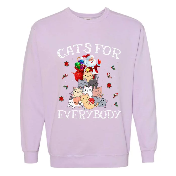 Cats For Everybody Christmas Cat Funny Santa Xmas Pajama Garment-Dyed Sweatshirt