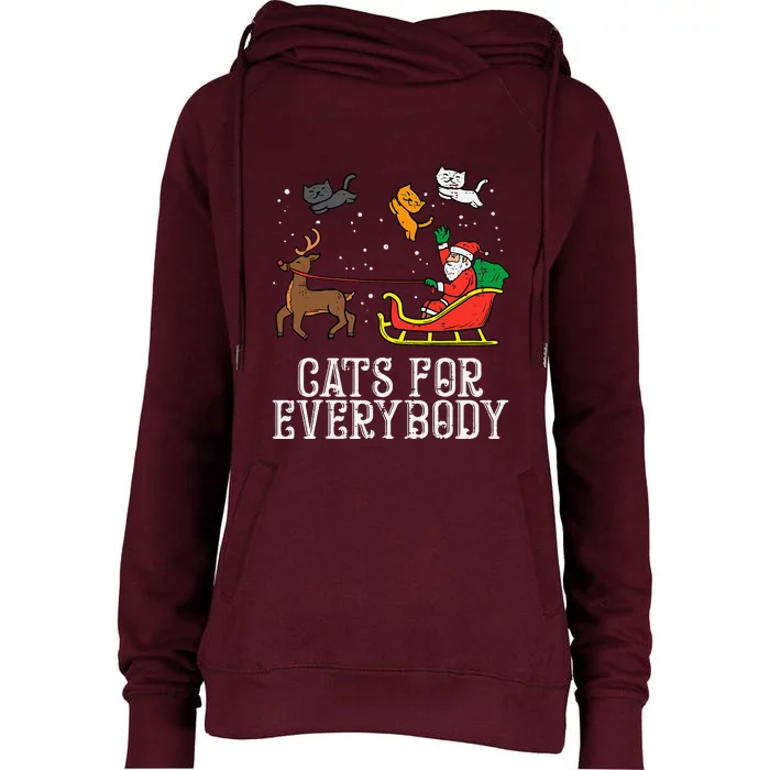 Cats For Everybody Christmas Cat Funny Xmas Women Santa Womens Funnel Neck Pullover Hood