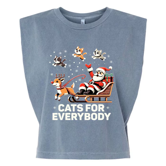 Cats For Everybody  Funny Christmas Cat Xmas Santa Garment-Dyed Women's Muscle Tee