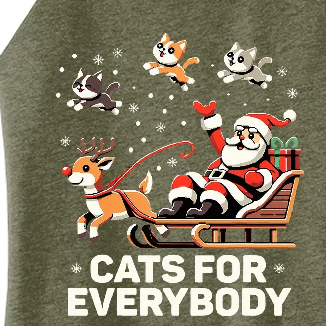 Cats For Everybody  Funny Christmas Cat Xmas Santa Women’s Perfect Tri Rocker Tank