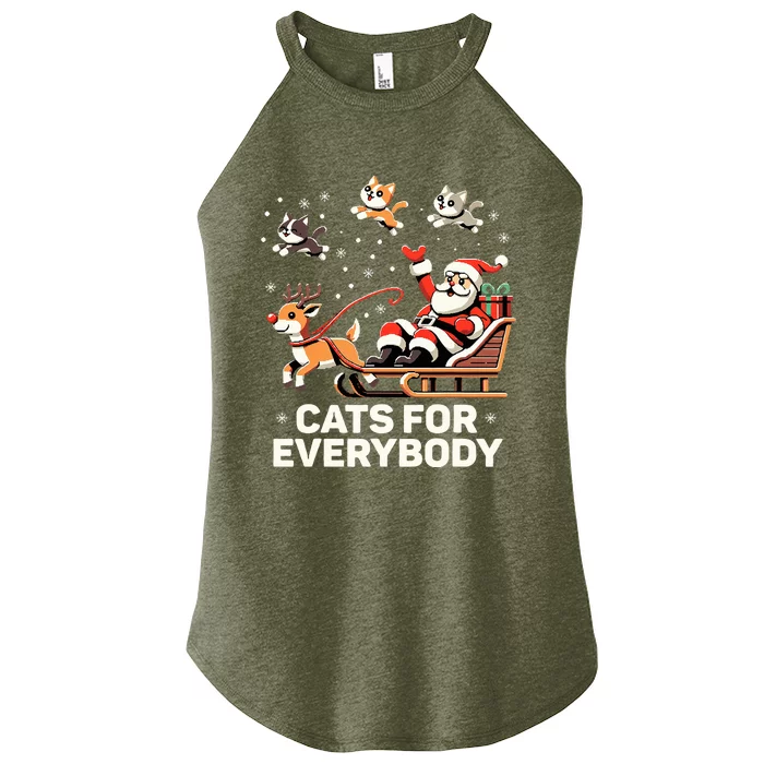 Cats For Everybody  Funny Christmas Cat Xmas Santa Women’s Perfect Tri Rocker Tank