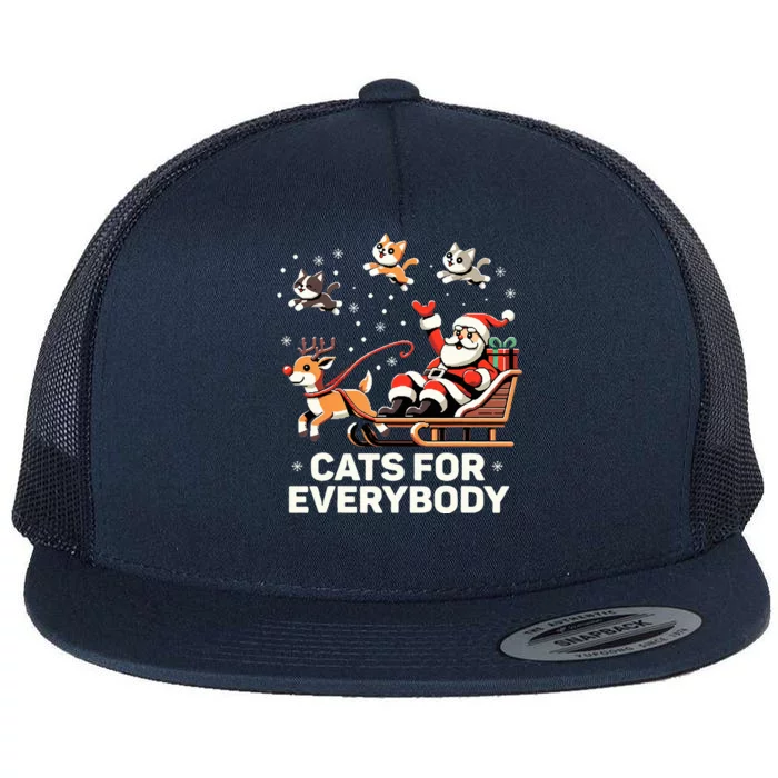 Cats For Everybody  Funny Christmas Cat Xmas Santa Flat Bill Trucker Hat