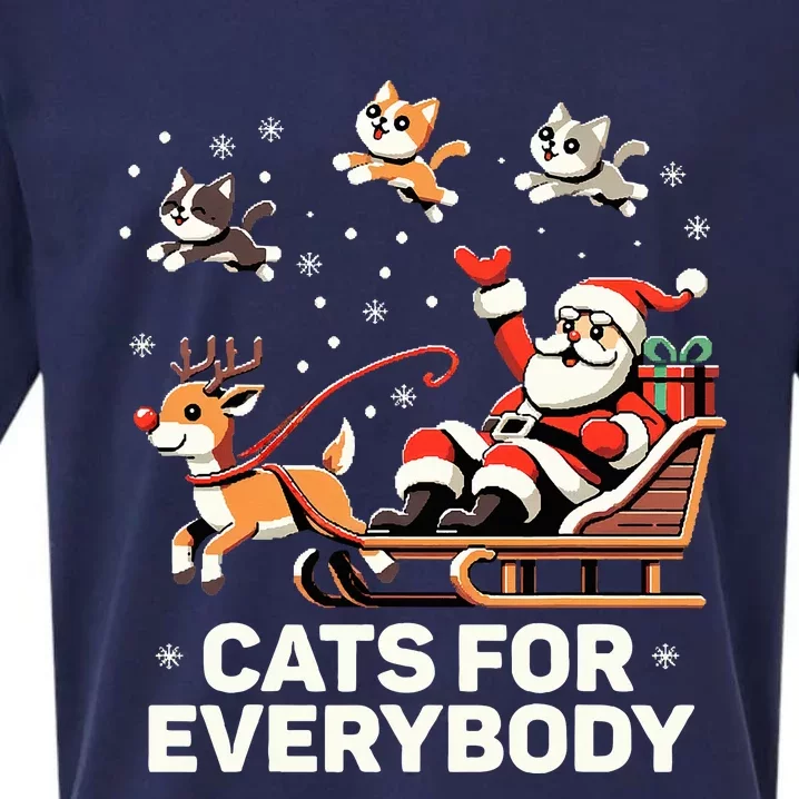 Cats For Everybody  Funny Christmas Cat Xmas Santa Sueded Cloud Jersey T-Shirt