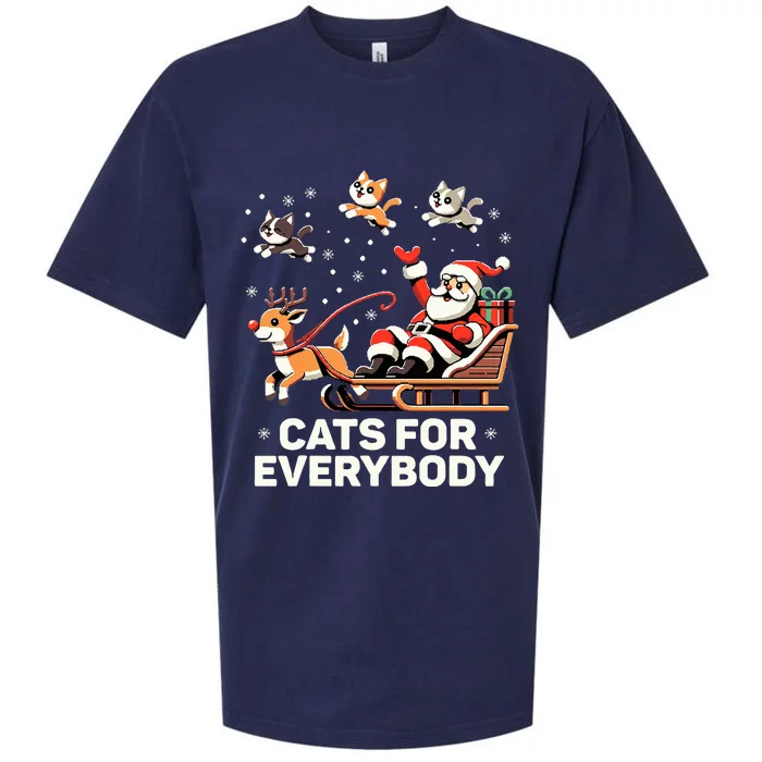 Cats For Everybody  Funny Christmas Cat Xmas Santa Sueded Cloud Jersey T-Shirt