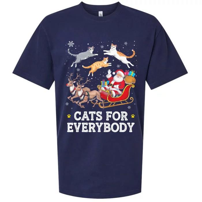 Cats For Everybody Christmas Funny Santa Cat Lover Xmas Sueded Cloud Jersey T-Shirt