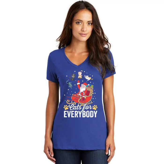 Cats For Everybody Santa Kitties Merry Christmas Costume Funny Gift Women's V-Neck T-Shirt