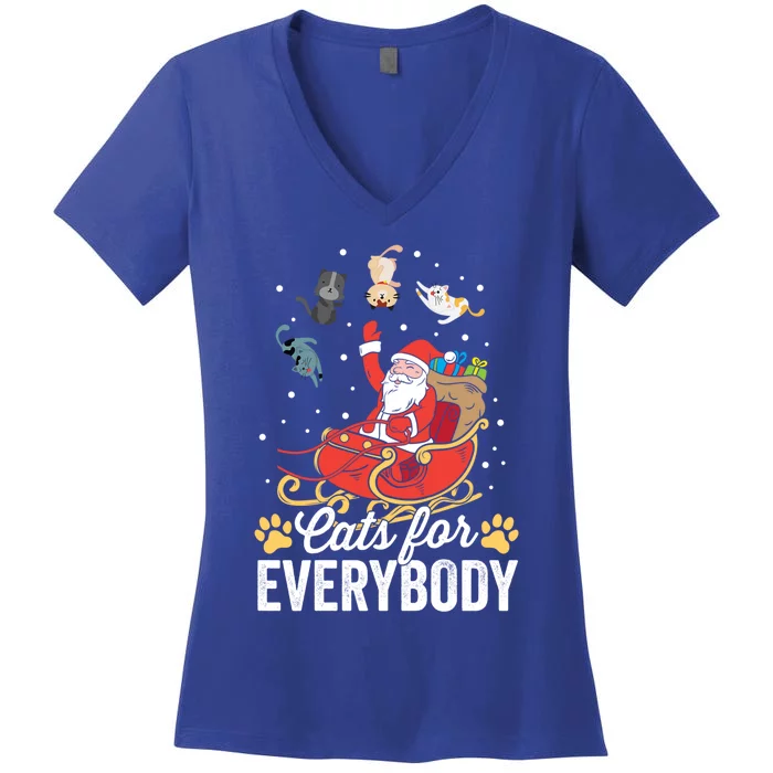 Cats For Everybody Santa Kitties Merry Christmas Costume Funny Gift Women's V-Neck T-Shirt