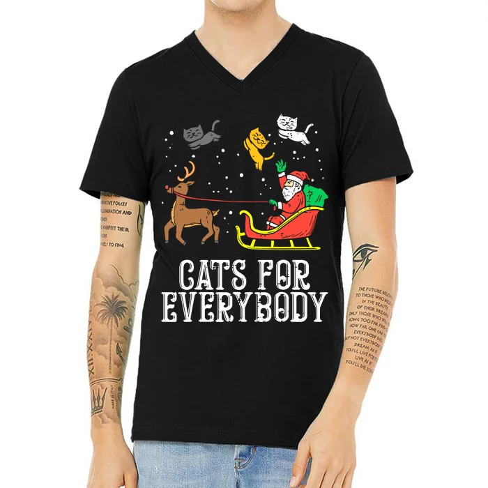 Cats For Everybody Christmas Cat Funny Xmas Women Santa V-Neck T-Shirt