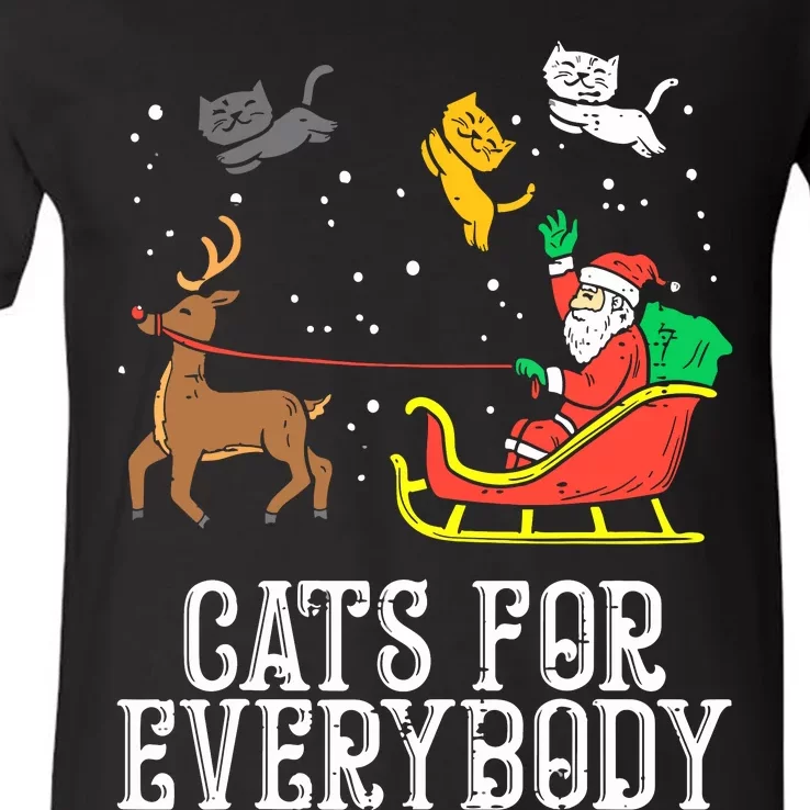 Cats For Everybody Christmas Cat Funny Xmas Women Santa V-Neck T-Shirt