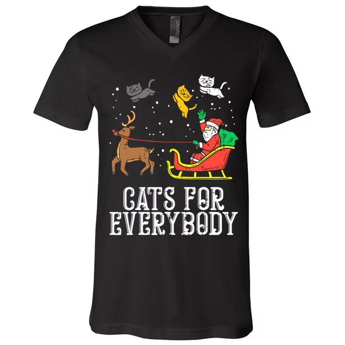 Cats For Everybody Christmas Cat Funny Xmas Women Santa V-Neck T-Shirt