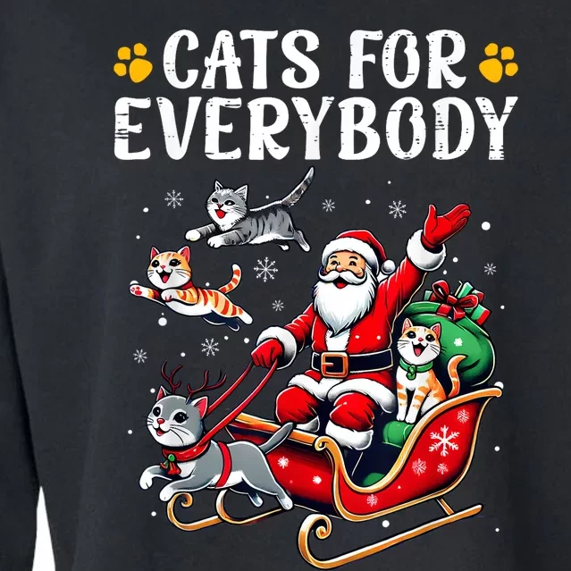 Cats For Everybody Christmas Cat Funny Xmas Women Santa Cropped Pullover Crew