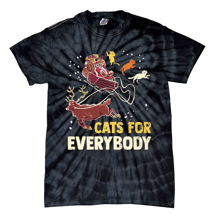 Cats For Everybody Christmas Cat Lovers Funny Xmas Santa Tie-Dye T-Shirt