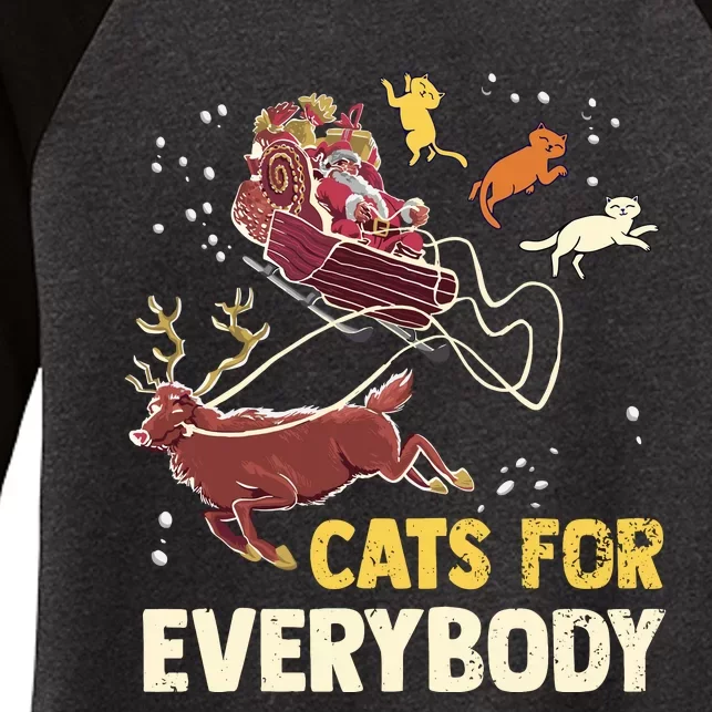 Cats For Everybody Christmas Cat Lovers Funny Xmas Santa Women's Tri-Blend 3/4-Sleeve Raglan Shirt