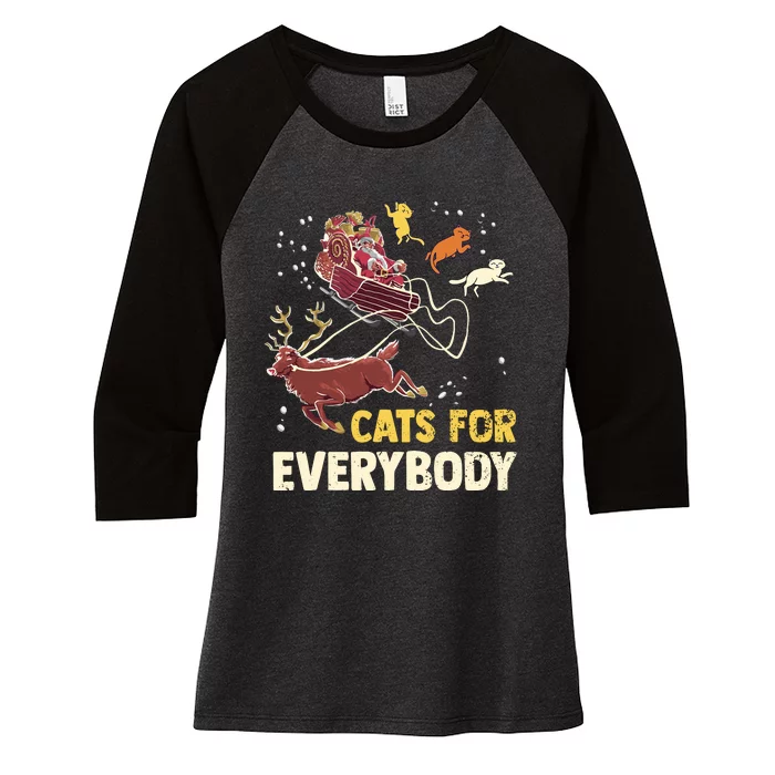 Cats For Everybody Christmas Cat Lovers Funny Xmas Santa Women's Tri-Blend 3/4-Sleeve Raglan Shirt