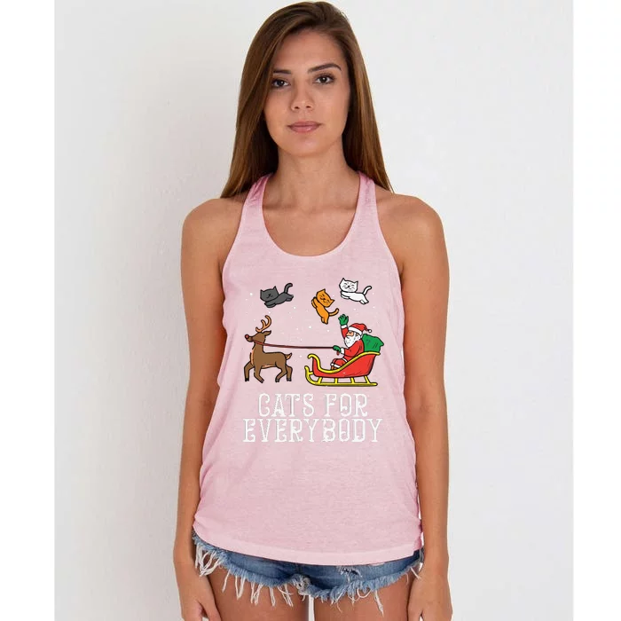 Cats For Everybody Christmas Cat Funny Xmas Women Santa Women's Knotted Racerback Tank