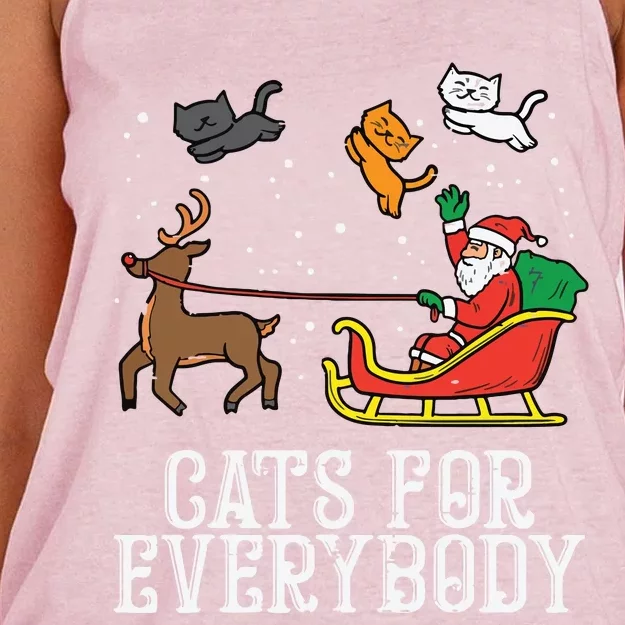 Cats For Everybody Christmas Cat Funny Xmas Women Santa Women's Knotted Racerback Tank