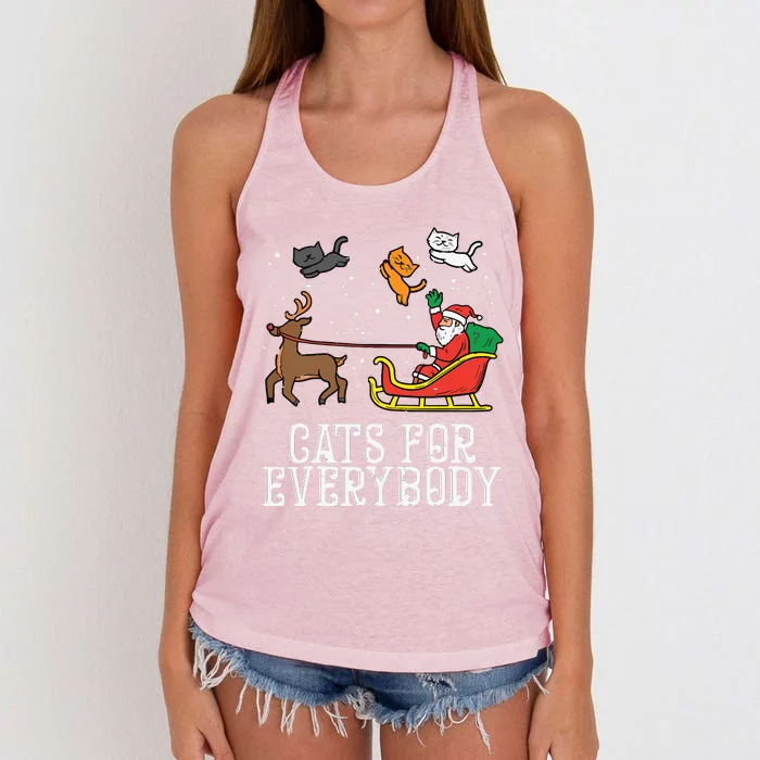 Cats For Everybody Christmas Cat Funny Xmas Women Santa Women's Knotted Racerback Tank