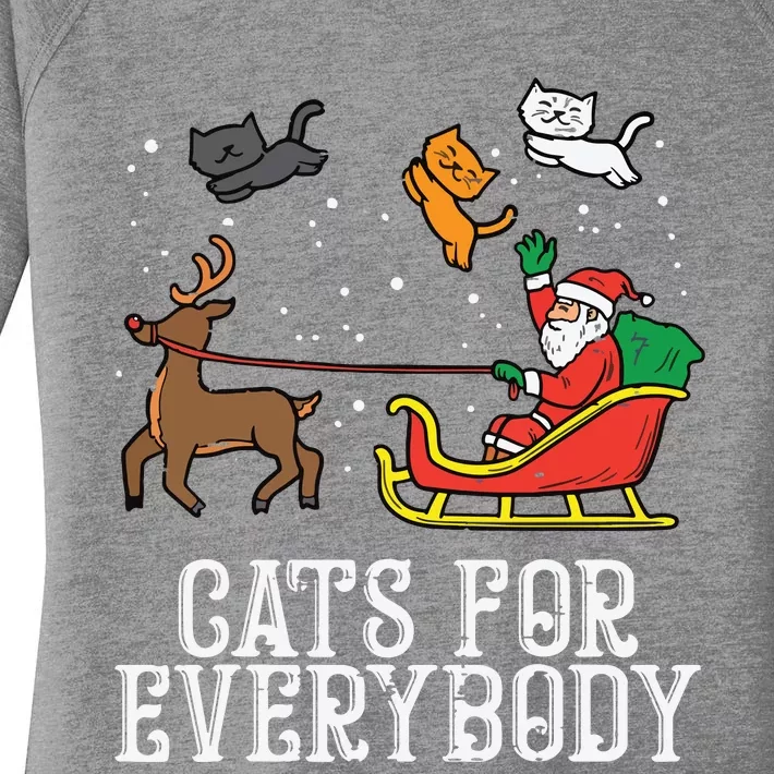 Cats For Everybody Christmas Cat Funny Xmas Women Santa Women's Perfect Tri Tunic Long Sleeve Shirt