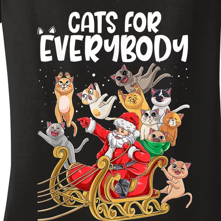 Cats For Everybody Santa Cute Kitty Funny Christmas Cat Women's V-Neck T-Shirt