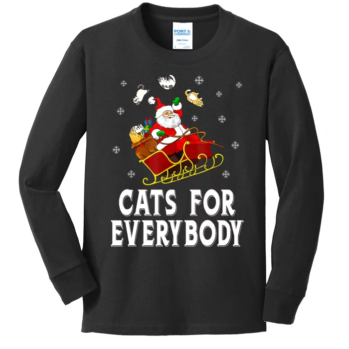 Cats For Everybody Christmas Cat Funny Xmas Women Santa Kids Long Sleeve Shirt