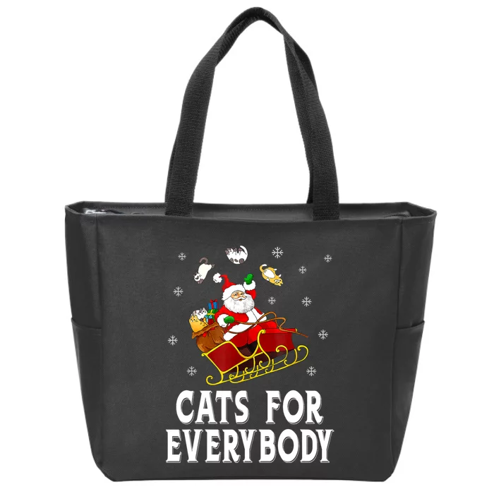 Cats For Everybody Christmas Cat Funny Xmas Women Santa Zip Tote Bag