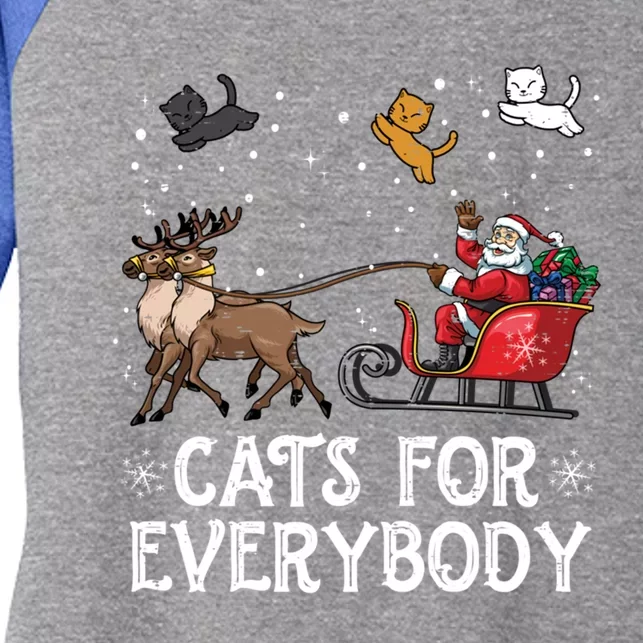 Cats For Everybody Christmas Cat Funny Xmas Santa Funny Gift Women's Tri-Blend 3/4-Sleeve Raglan Shirt