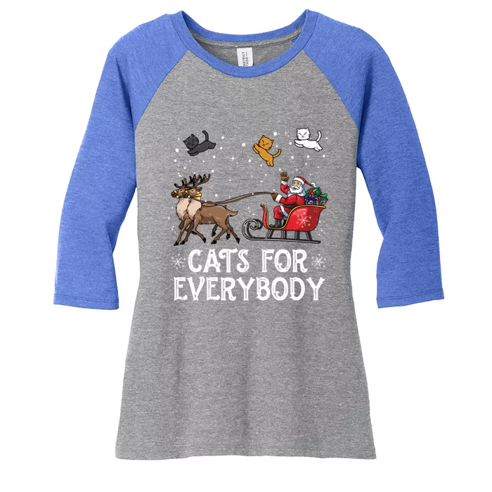 Cats For Everybody Christmas Cat Funny Xmas Santa Funny Gift Women's Tri-Blend 3/4-Sleeve Raglan Shirt