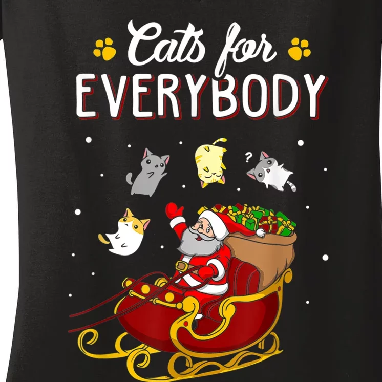 Cats For Everybody Ugly Christmas Cat Funny Xmas Women's V-Neck T-Shirt