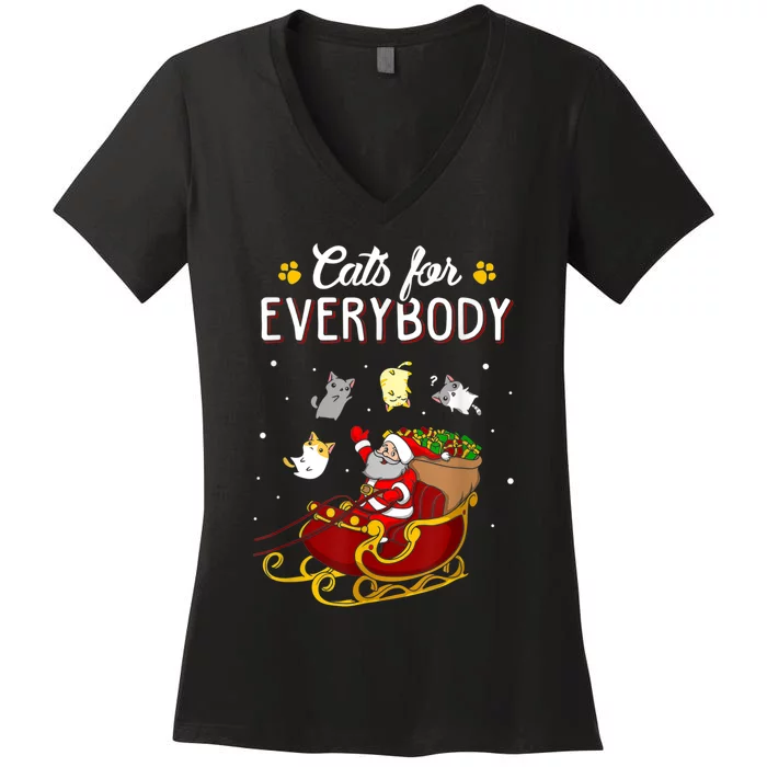 Cats For Everybody Ugly Christmas Cat Funny Xmas Women's V-Neck T-Shirt