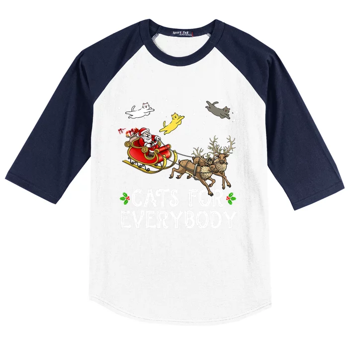 Cats For Everybody Christmas Cat Funny Xmas Santa Gift Baseball Sleeve Shirt