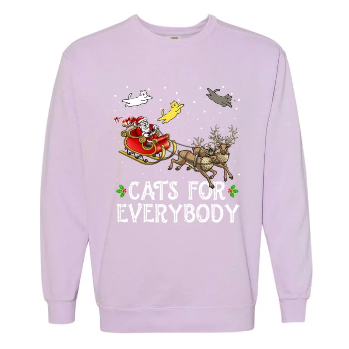 Cats For Everybody Christmas Cat Funny Xmas Santa Gift Garment-Dyed Sweatshirt