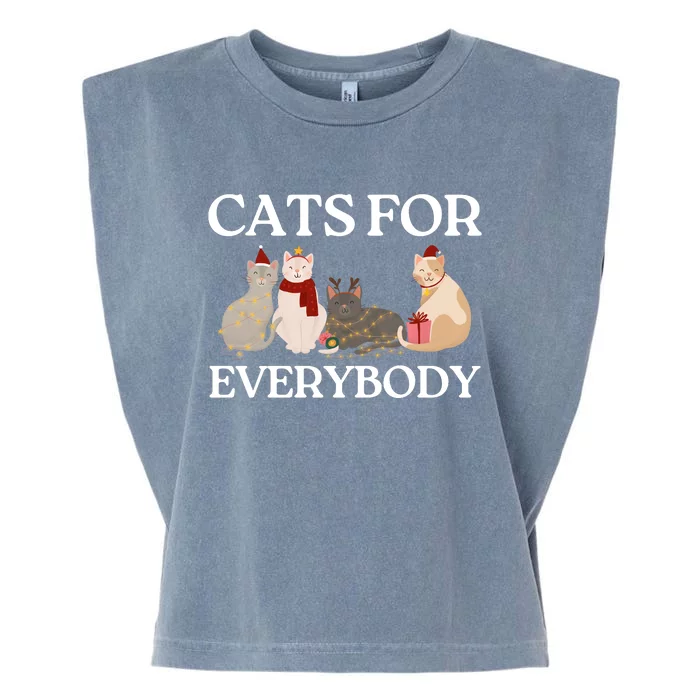 Cats For Everybody Santa Hat Kitties Merry Christmas Costume Gift Garment-Dyed Women's Muscle Tee