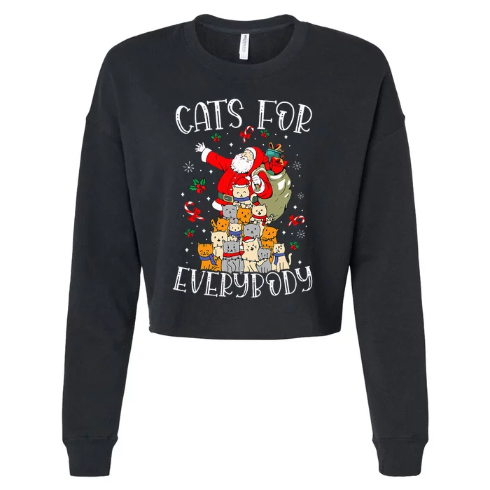 Cats For Everybody Ugly Christmas Cat Funny Xmas Cropped Pullover Crew