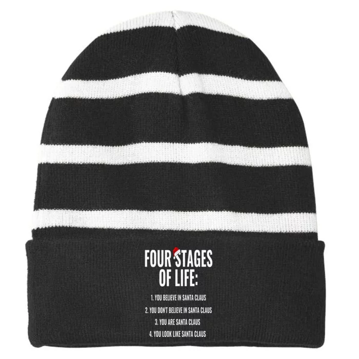 Christmas Funny Four Stages of life Santa Claus Humor Meme Striped Beanie with Solid Band