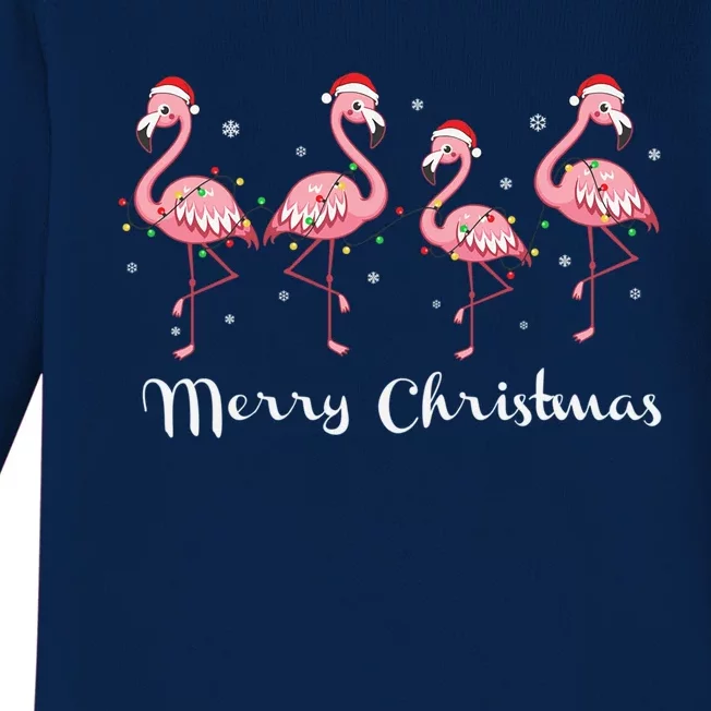 Christmas Funny Flamingo Pink Christmas Tree Xmas Great Gift Baby Long Sleeve Bodysuit