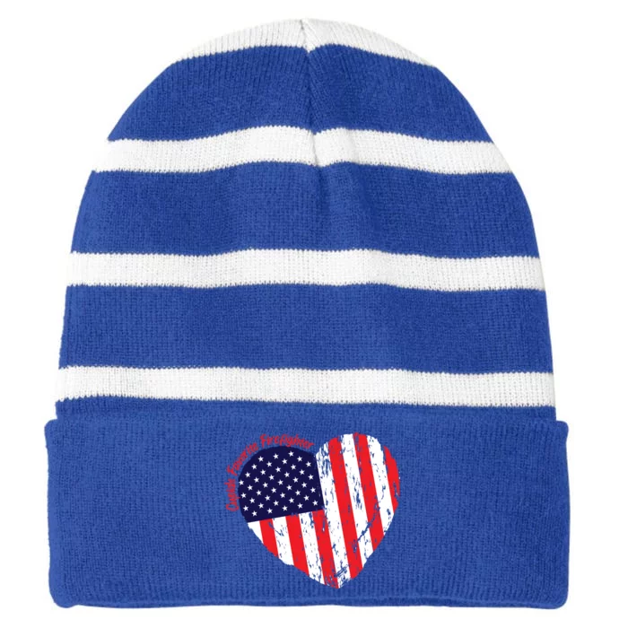 Cupids Favorite Firefighter Valentine Heart Firefighter Job Gift Striped Beanie with Solid Band