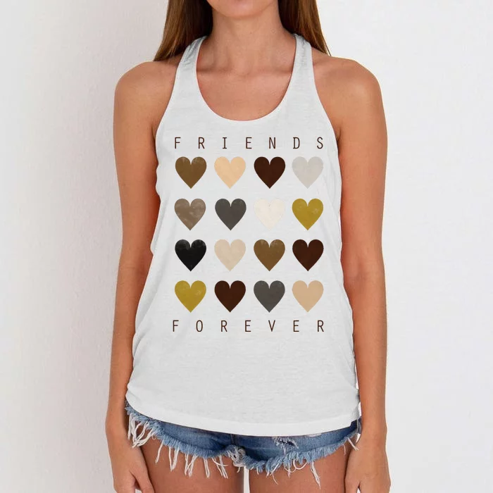 Cute Friends Forever Watercolor Patterned Hearts Friendship Women's Knotted Racerback Tank