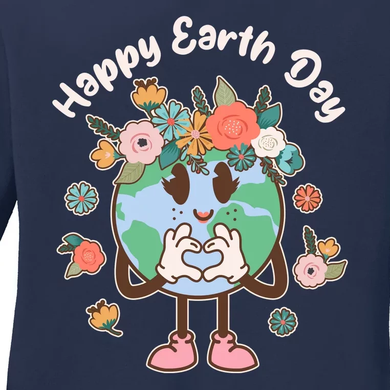 Cute Flower Floral Happy Earth Day Ladies Long Sleeve Shirt