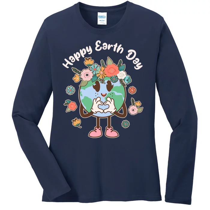 Cute Flower Floral Happy Earth Day Ladies Long Sleeve Shirt