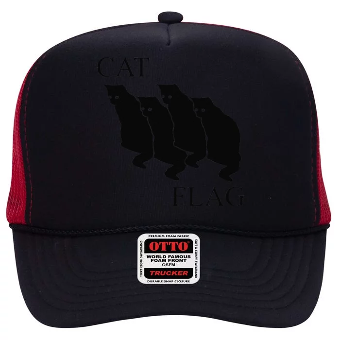 Cat Flag Funny Black Flag High Crown Mesh Trucker Hat