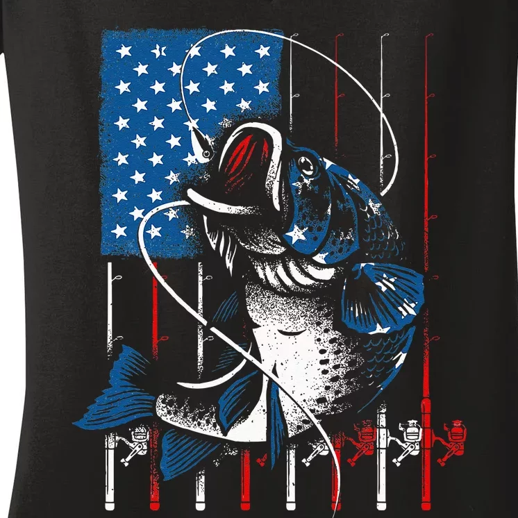 Cool Fishing For Men Women American Flag USA Fish Lover Women's V-Neck T-Shirt