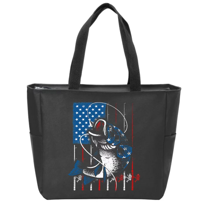 Cool Fishing For Men Women American Flag USA Fish Lover Zip Tote Bag