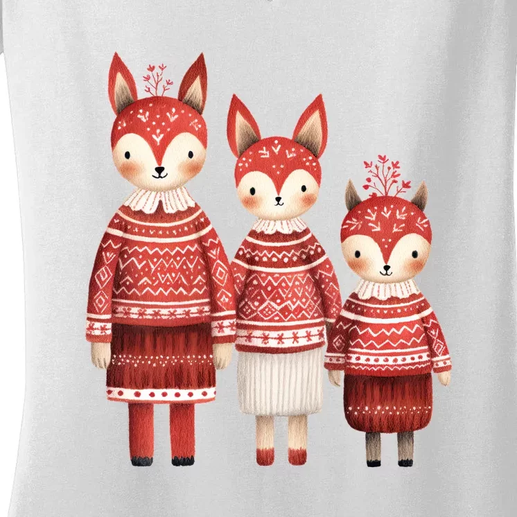 Christmas Fox Family Matching Outfit Women's V-Neck T-Shirt