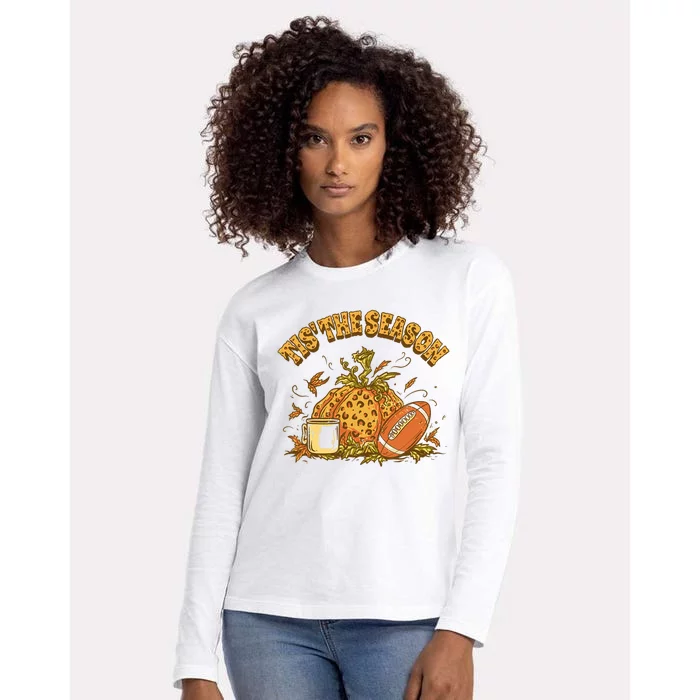 Cozy Fall Football Lovers Pumpkin Spice Thanksgiving Womens Cotton Relaxed Long Sleeve T-Shirt